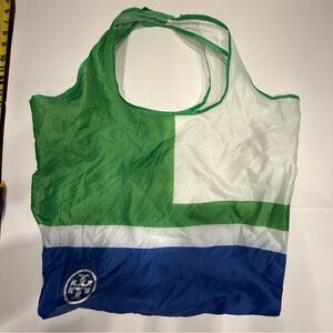 Tory Burch Green, White, and Blue Reusable Tote